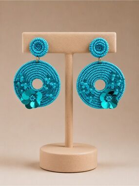Turquoise Beaded Floral Drop Earrings
